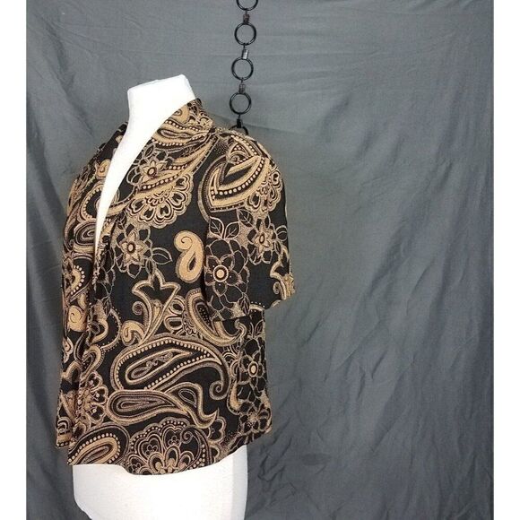 R&K Originals Open Jacket Size 16 Black Gold Light Weight Jacket Paisley Printed - Picture 3 of 10